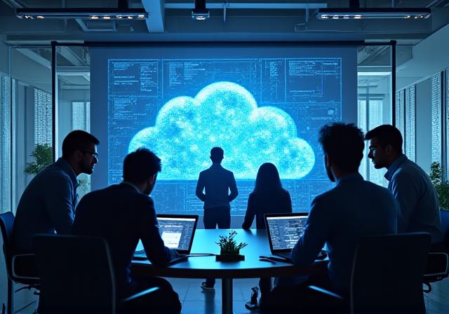 IT startup team collaborating on cloud integration